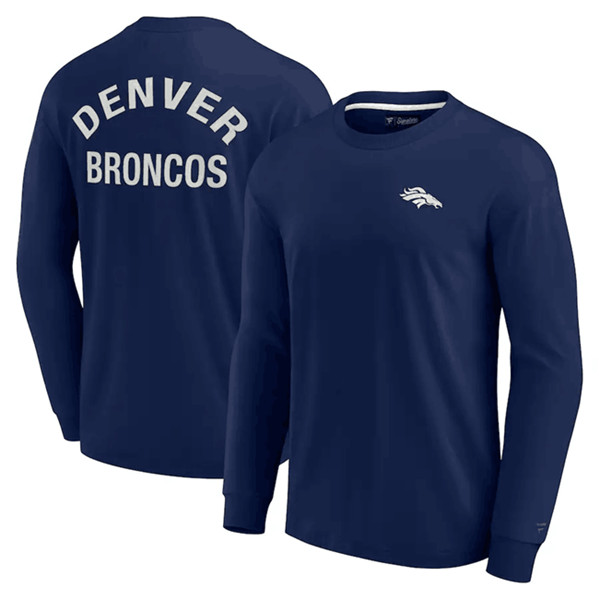 Men's Denver Broncos Navy Signature Unisex Super Soft Long Sleeve T-Shirt